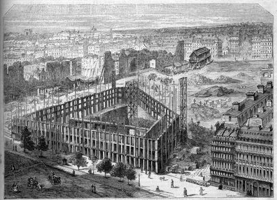 Transformations of Paris under the Second Empire, Paris Haussmann: construction of the Hotel de la Paix and view of the location of the future Opera Garnier, between the streets Neuve des Mathurins, the Chaussee d