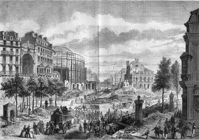 Transformations of Paris under the Second Empire: piercing the Boulevard du Prince Eugene (present-day Boulevard Voltaire). Engraving in 