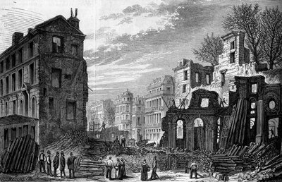 Transformations of Paris under the Second Empire, Paris Haussmann: piercing the boulevard Saint Germain, view taken from the rue Saint Dominique. Engraving from 1870 by French School