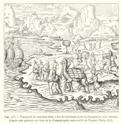 Transport of Goods by Camel for Loading Ships; After a Wood Engraving from Thevet