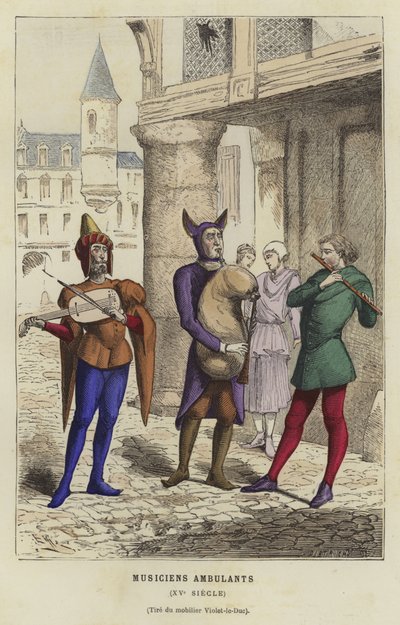 Travelling musicians, 15th Century by French School