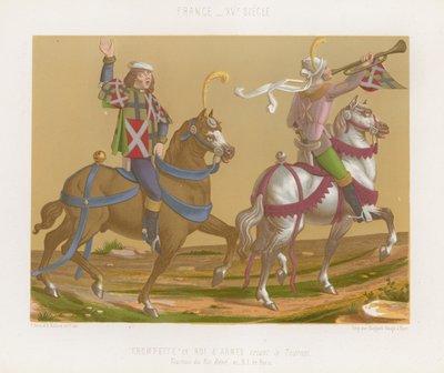 Trumpeter and the King of Arms calling for the start of the tournament by French School