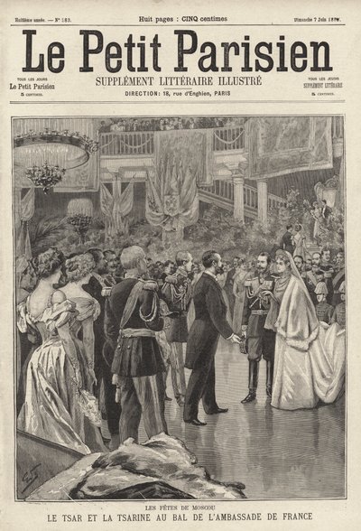 Tsar Nicholas II and Tsarina Alexandra attending a ball in their honour held at the French Embassy in Moscow following their coronation by French School