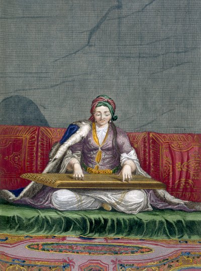 Turkish girl playing a keyboard plucking instrument, from Collection of One Hundred Prints Representing the Different Nations of the Levant by Charles de Ferriol, engraved by Gerard Scotin by French School