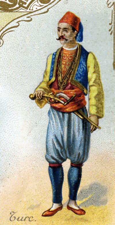 Turkish Man. Series of 25 Advertising Chromos for the Dijon Manufacture of Biscuits Pernot, created in 1869. Detail of the Characters in Traditional Costume by French School
