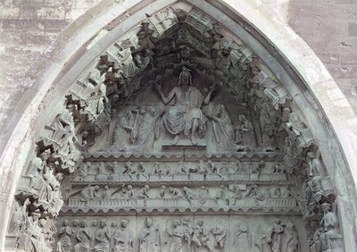 Tympanum from the left portal of the north transept depicting the Last Judgement by French School