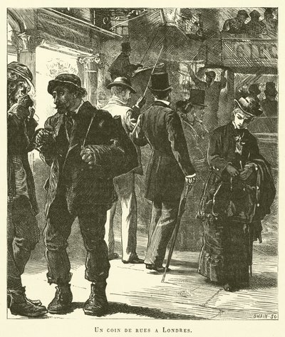A Corner of the Streets in London (engraving) by French School