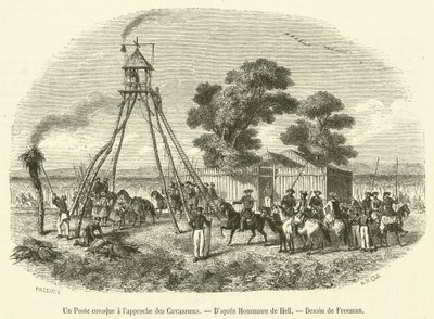 A Cossack Post at the Approach of the Circassians (engraving) by French School