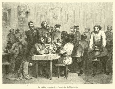 A Traktir or Tavern (engraving) by French School