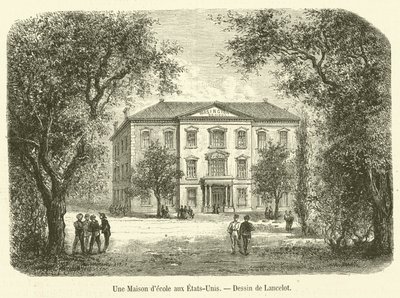 A Schoolhouse in the United States (engraving) by French School