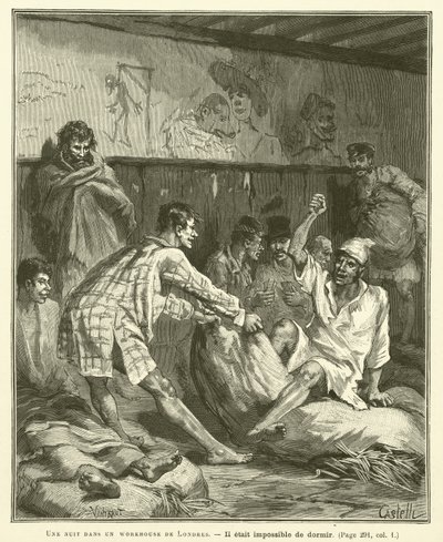 A Night in a London Workhouse (engraving) by French School
