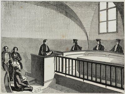 Une these at the school of law in Paris - Engraving in 