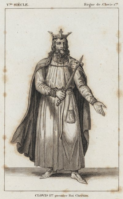 5th Century, Reign of Clovis I, Clovis I, First Christian King (engraving) by French School