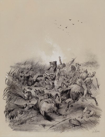 Victory of the Swiss over the Austrians under Duke Leopold I at the Battle of Morgarten by French School