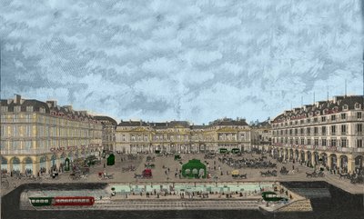 View of Palais-Royal and Rue de Rivoli with a cross section of the metropolitan railway station 1898 by French School