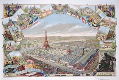 View of the Universal Exhibition with the Different Pavilions and the Eiffel Tower by French School
