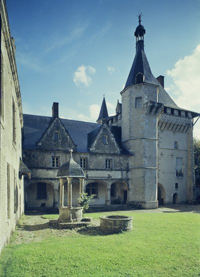 View of the Courtyard with the Main Building and a Well by French School