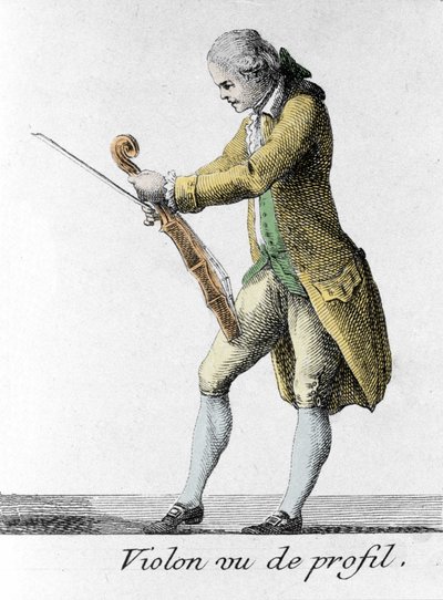 Violin seen from profile. Engraving from the end of the 18th century by French School