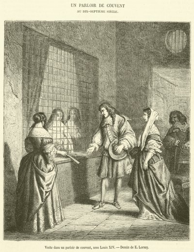 Visit in a Convent Parlor, under Louis XIV (engraving) by French School