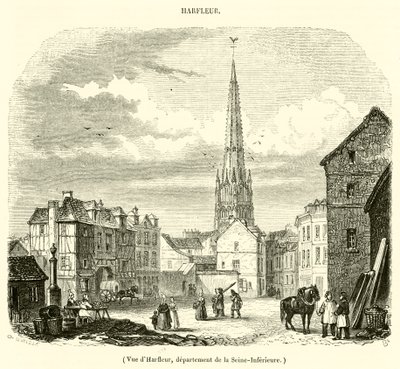 View of Harfleur, Department of Seine-Inferieure (engraving) by French School
