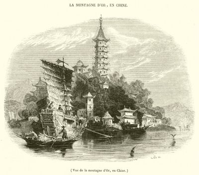 View of the Golden Mountain, in China by French School