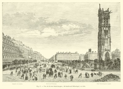 View of the Saint-Jacques Tower, from Boulevard Sebastopol, in 1866 by French School