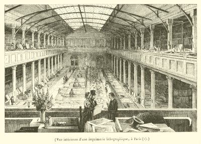 Interior View of a Lithographic Printing House in Paris (engraving) by French School