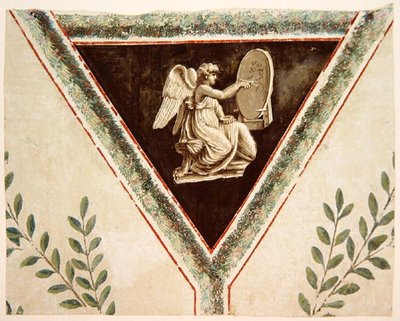 Wallpaper detail depicting a panel with an angel by French School