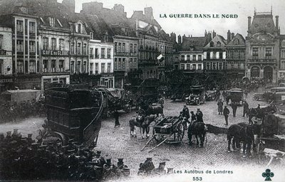 War in the North: London buses of the British Expeditionary Force in the main square at Bethune in 1915 by French School