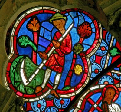 Window depicting the Labours of the Months: June by French School