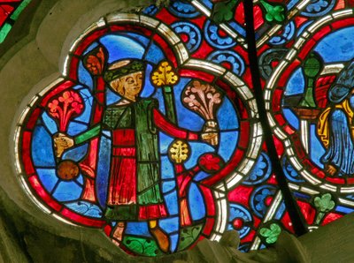 Window depicting the Labours of the Months: April by French School