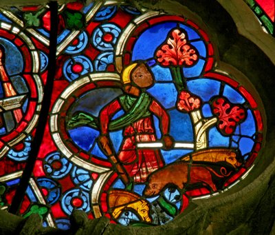 Window depicting the Labours of the Months: November by French School