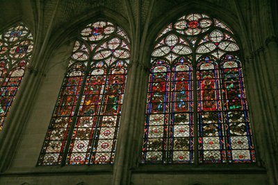 Window depicting the north side of the choir with the clerestory band stained glass windows by French School