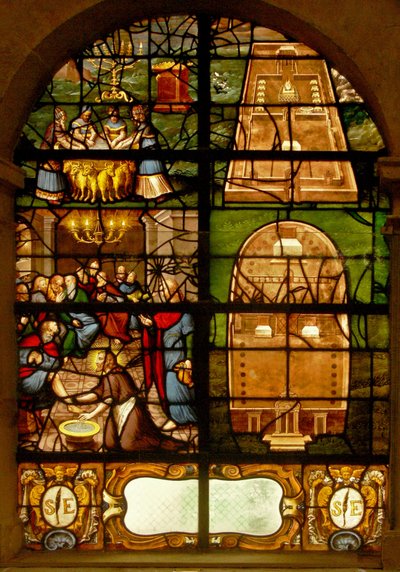 Window in the Charnier depicting the Old and New Dispensation: Washing hands and washing feet by French School