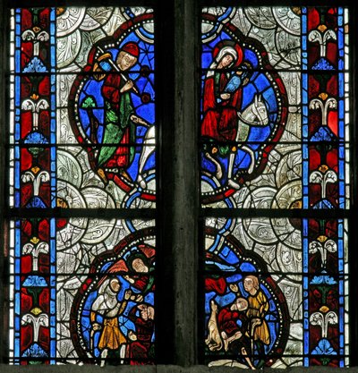Window depicting the Annunciation to the Shepherds; the Flight into Egypt by French School