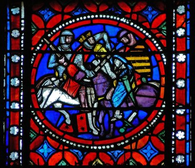 Window s1-R depicting a scene from St Bonnet