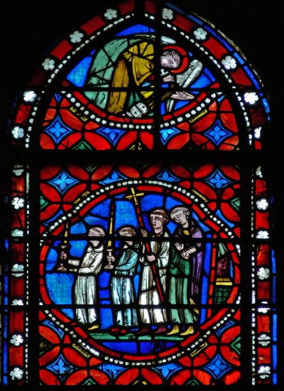 Window s1-R depicting a scene from St Bonnet