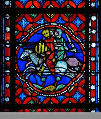 Window s1-R depicting a scene from St Bonnet