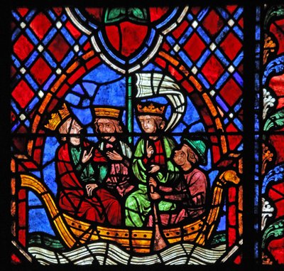 Window depicting the Magi depart from the Nativity by French School
