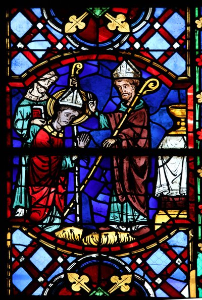 Window depicting St Martin enthroned as a bishop by French School