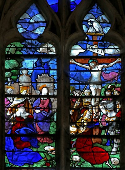 Window depicting the Crucifixion with the Three Marys by French School