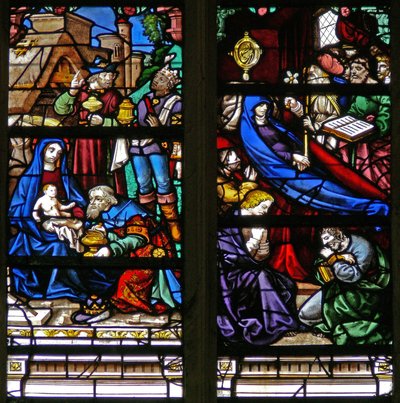 Window depicting the Adoration of the Magi and the death of the Virgin by French School