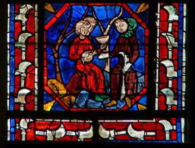 Window depicting donors - vignerons at work by French School