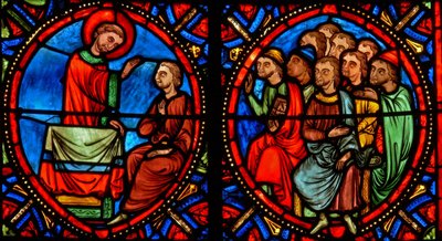 Window depicting St Stephen preaching and converting by French School