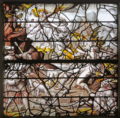 Window w10 depicting the Annunciation to the Shepherds (designs by Durer and adaptations of the Master of Des designs for the Story of Psyche) by French School