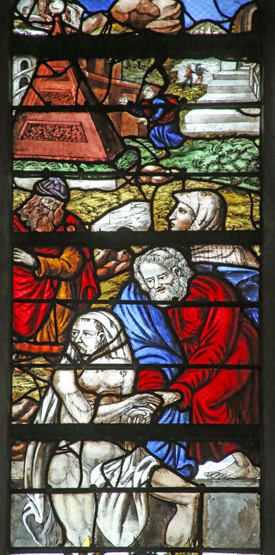 Window depicting the Raising of Lazarus by French School