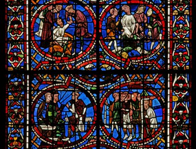 Window depicting Joseph tells his dream to Jacob and his wife by French School