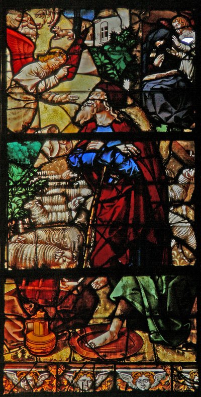 Window depicting the Annunciation to Joachim and St Anne by French School
