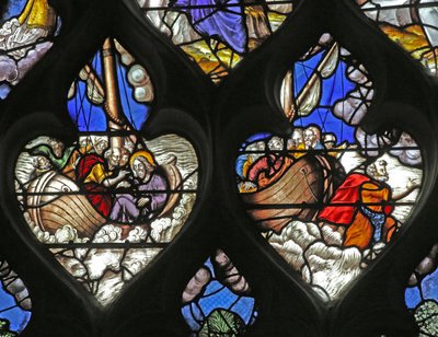 Window depicting Jesus walking on the water with St Peter by French School