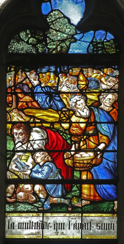 Window depicting a detail from the Miracle of the Feeding of the 5000 by French School